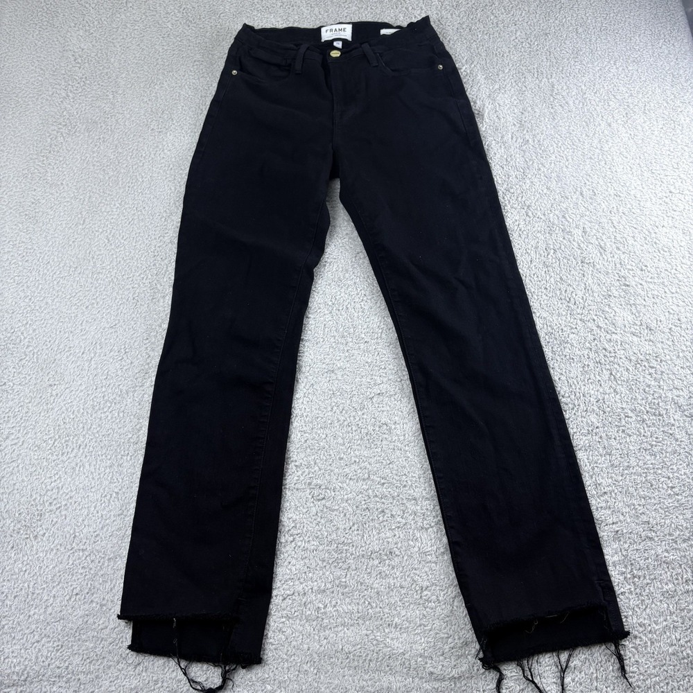 FRAME Le High Straight Jeans Women‎ 25 Black Raw Stepped Hem High Rise
